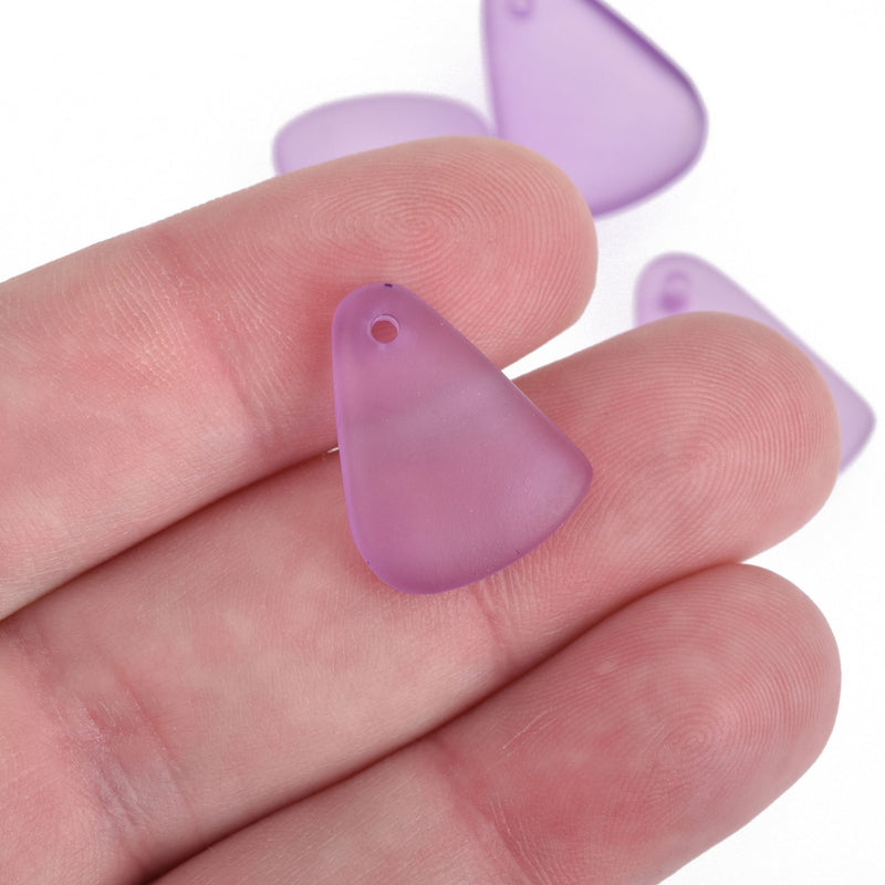 5 PURPLE Resin Charms Faux Beach Glass Drop Frosted Matte Translucent 20x15mm chs4314