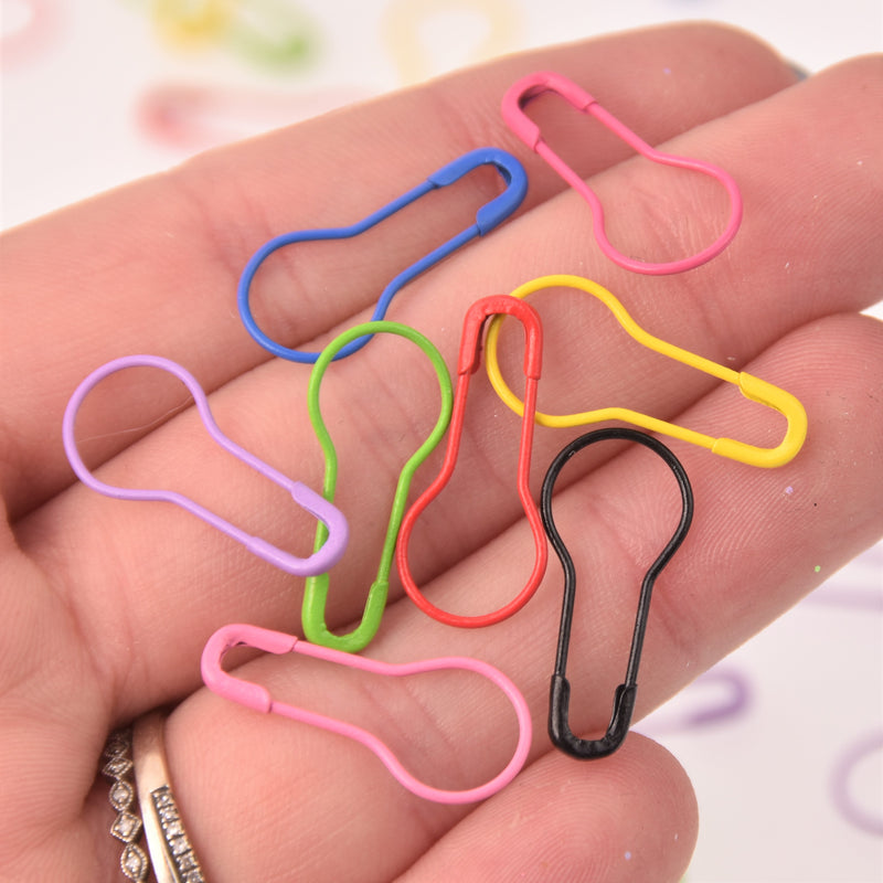 25 Stitch Marker Pins, Shawl Pin Charm Holders, Pick Your Color Safety Pins, 21x10mm