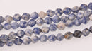 Blue Spot Jasper Half Strand, 8mm Star Cut Round Gemstone Beads, 8" long gem0847
