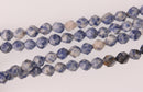 Blue Spot Jasper Half Strand, 8mm Star Cut Round Gemstone Beads, 8" long gem0847