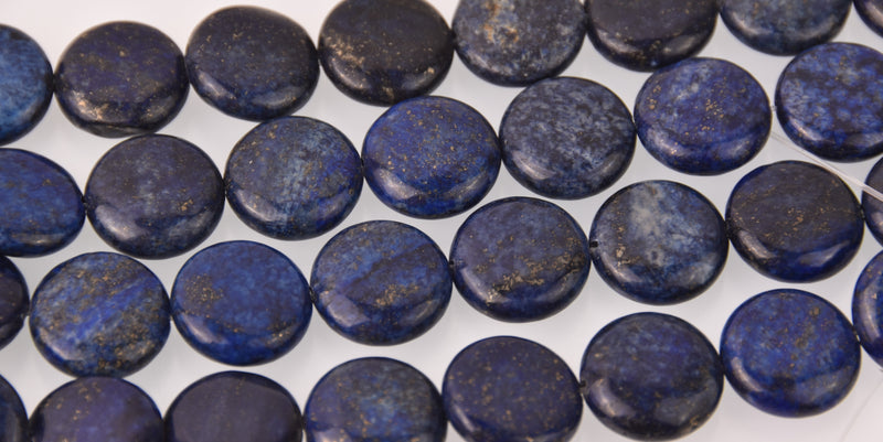 Lapis Lazuli Half Strand, Round Coin Blue Gemstone Beads, 8" long gem0848