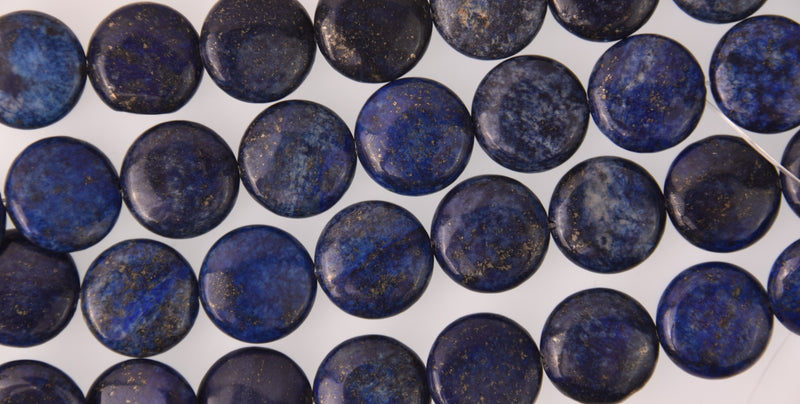 Lapis Lazuli Half Strand, Round Coin Blue Gemstone Beads, 8" long gem0848