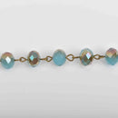 1 yard BLUE and RAINBOW AB Crystal Rondelle Rosary Chain, antique gold, 8mm faceted rondelle glass beads, fch0270a