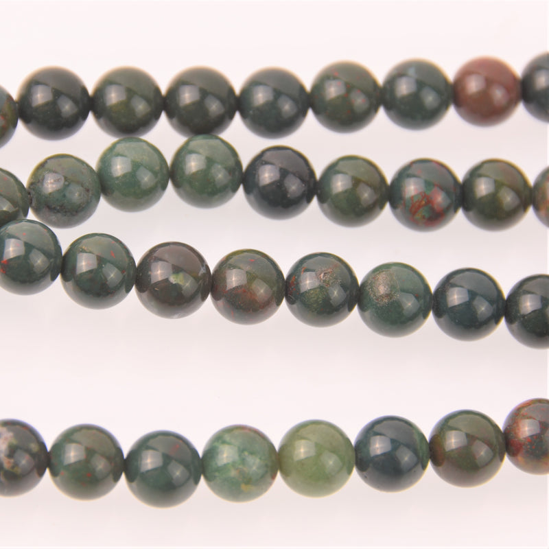 Blood Stone Half Strand, 8mm Round Gemstone Beads, 8" long gem0840