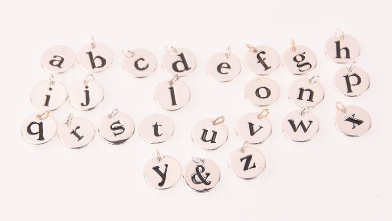 Silver Alphabet Letter Charms, 13mm 1/2" Bright Silver Plated Initial Pendants