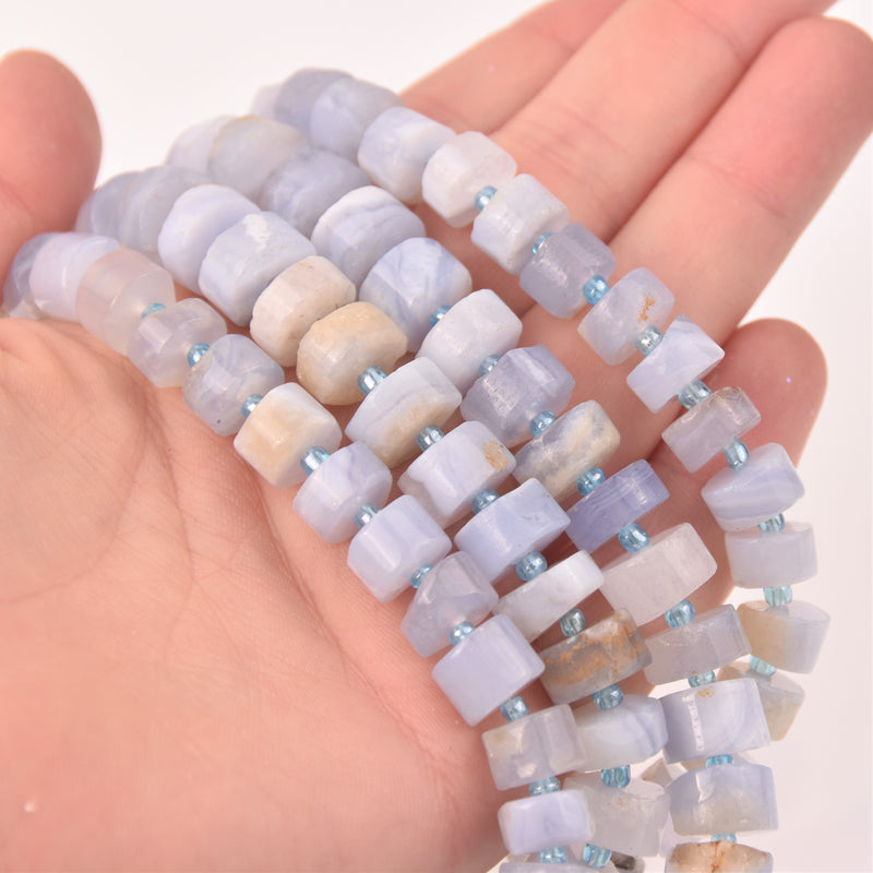 Chalcedony Blue Lace Agate Half Strand, 8mm Wheel Gemstone Beads, 8" long gem0843
