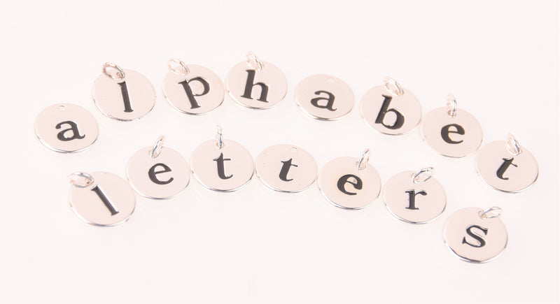 Silver Alphabet Letter Charms, 13mm 1/2" Bright Silver Plated Initial Pendants