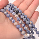Blue Spot Jasper Half Strand, 8mm Star Cut Round Gemstone Beads, 8" long gem0847