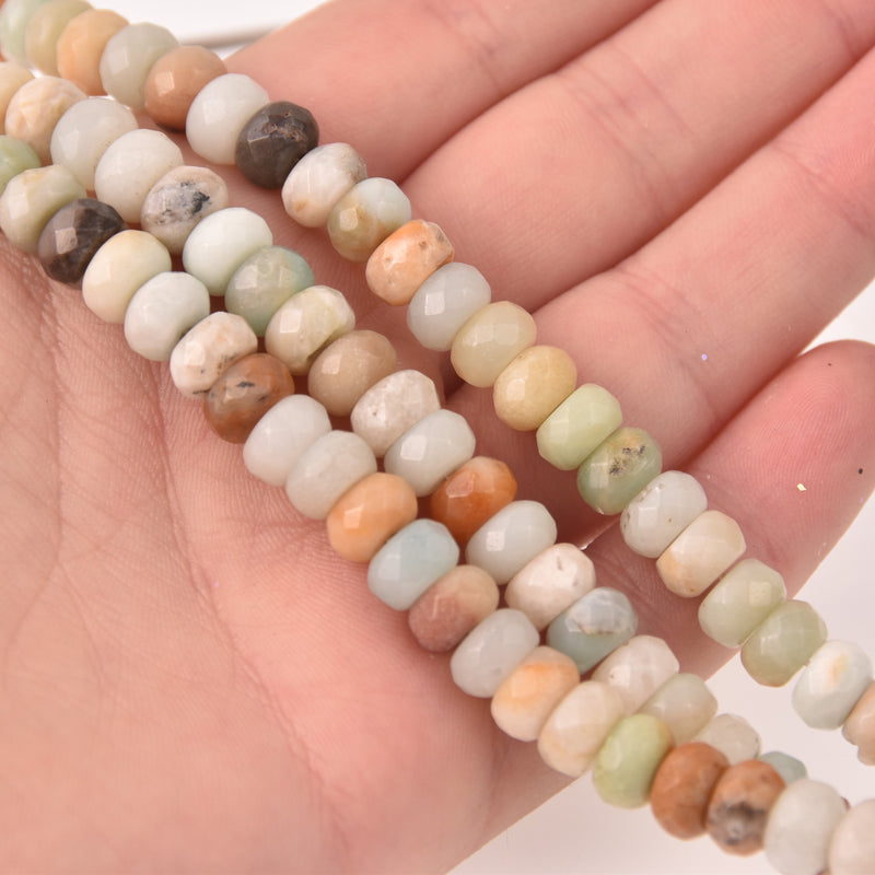Amazonite Half Strand, 8x5mm Faceted Rondelle Gemstone Beads, 8" long gem0853