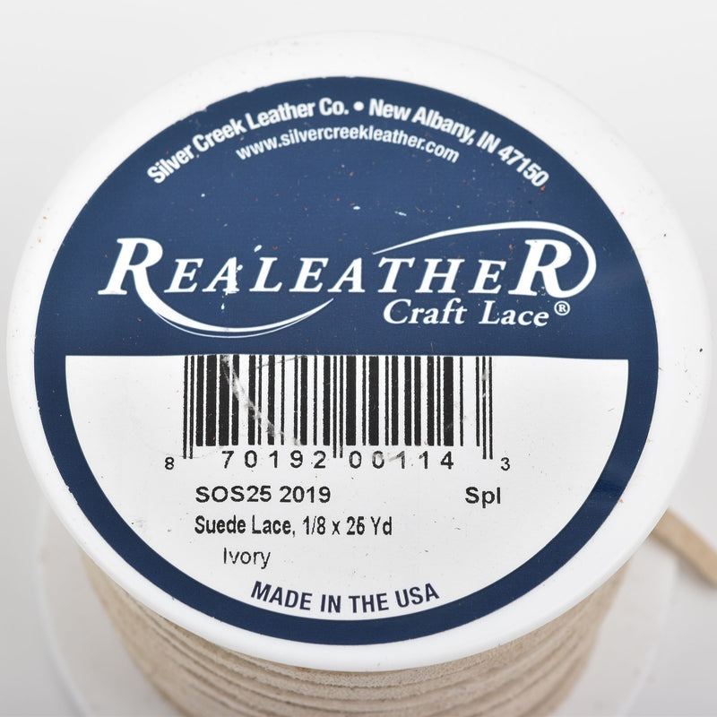 1/8" Suede Leather Lace, IVORY, real leather by the yard, Realeather made in USA, 3mm wide, 25 yards, Lth0031