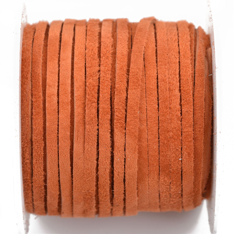 1/8" Suede Leather Lace, RUST, real leather by the yard, Realeather made in USA, 3mm wide, 25 yards, Lth0032