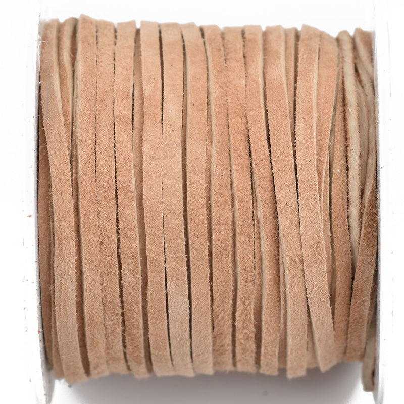 1/8" Suede Leather Lace, BEIGE, real leather by the yard, Realeather made in USA, 3mm wide, 25 yards, Lth0033