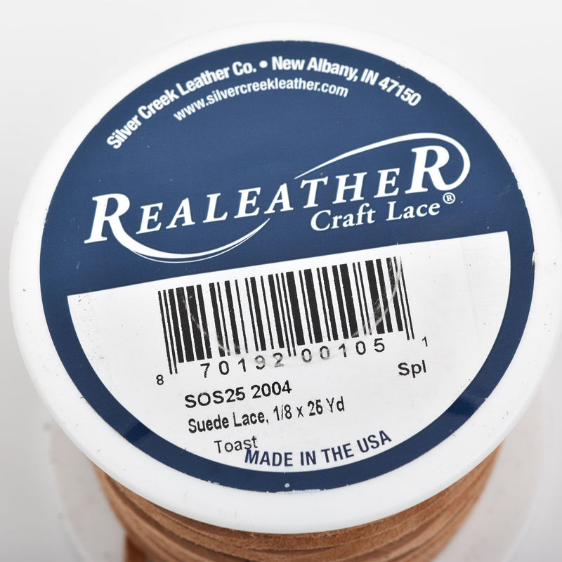 1/8" Suede Leather Lace, TOAST, real leather by the yard, Realeather made in USA, 3mm wide, 25 yards, Lth0035