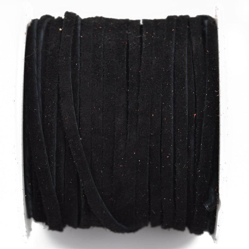 1/8" Suede Leather Lace, BLACK, real leather by the yard, Realeather made in USA, 3mm wide, 25 yards, Lth0022