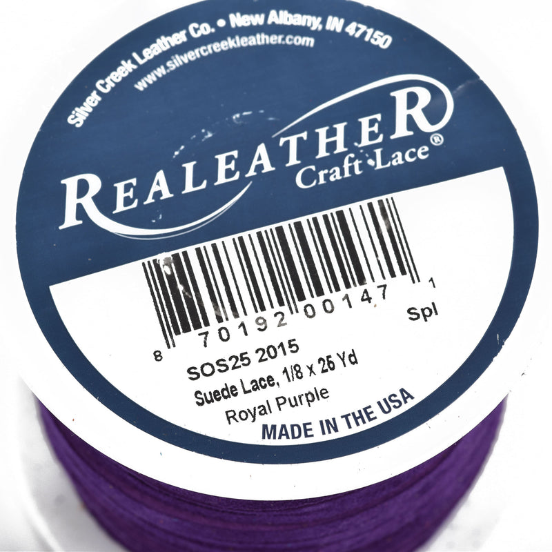 1/8" Suede Leather Lace, ROYAL PURPLE, real leather by the yard, Realeather made in USA, 3mm wide, 25 yards, Lth0025