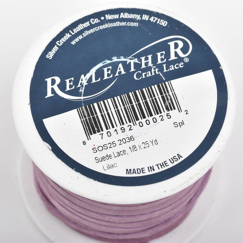 1/8" Suede Leather Lace, LILAC PURPLE, real leather by the yard, Realeather made in USA, 3mm wide, 25 yards, Lth0026
