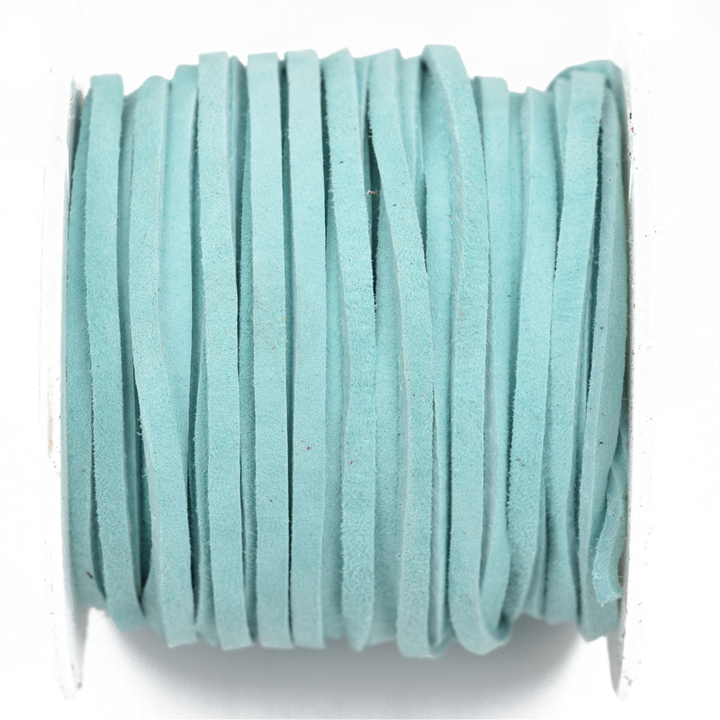 1/8" Suede Leather Lace, AQUA BLUE, real leather by the yard, Realeather made in USA, 3mm wide, 25 yards, Lth0030