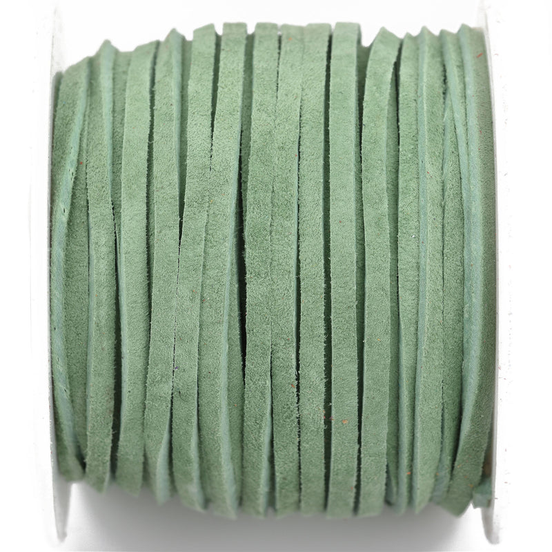 1/8" Suede Leather Lace, FRESH GREEN, real leather by the yard, Realeather made in USA, 3mm wide, 25 yards, Lth0036