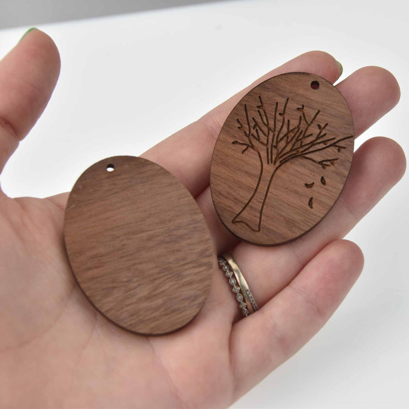 2 Wooden Tree Charms, Falling Leaves Pendant, laser cut natural wood, chs8123