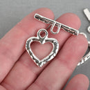 10 Sets Silver Toggle Clasps, Hammered HEART, fcl0264