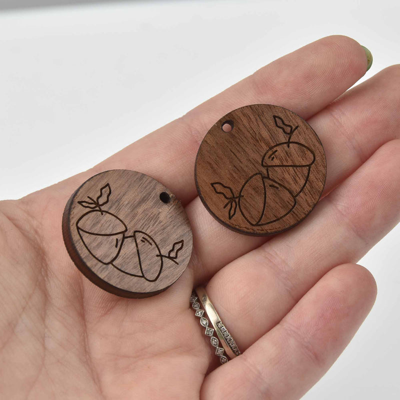 2 Wooden Acorn Charms, Laser Cut Natural Wood, chs8122