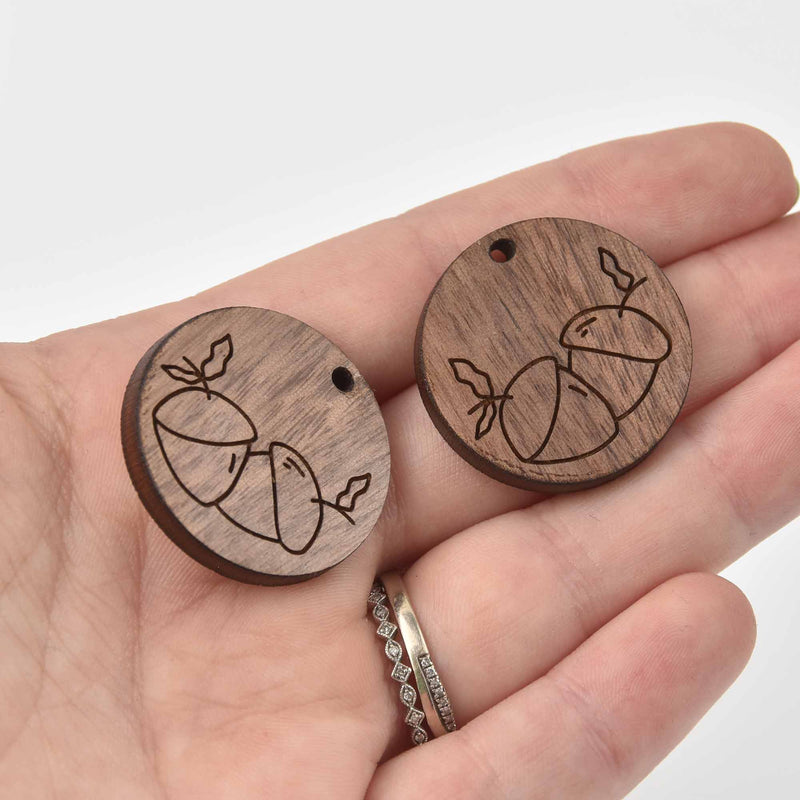 2 Wooden Acorn Charms, Laser Cut Natural Wood, chs8122