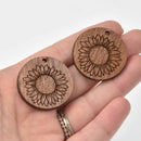 2 Wooden Sunflower Charms, Wildflower Pendant from laser cut wood, chs8120