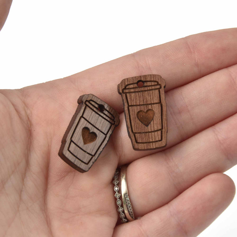 2 Coffee Cup Wood Charms, Laser Cut Wood, chs8118