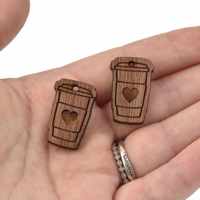 2 Coffee Cup Wood Charms, Laser Cut Wood, chs8118