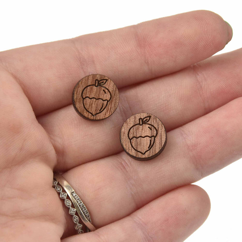 Wooden Acorn Cabochons, 1 pair, ready for Earrings, Bezel, or Cufflinks. Laser Cut Wood wood, cab0692