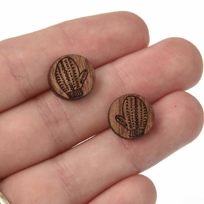 Wooden Mitten Cabochon, 1 pair, Studs for Earrings, Bezel, Cufflinks. Laser Cut Wood, cab0693