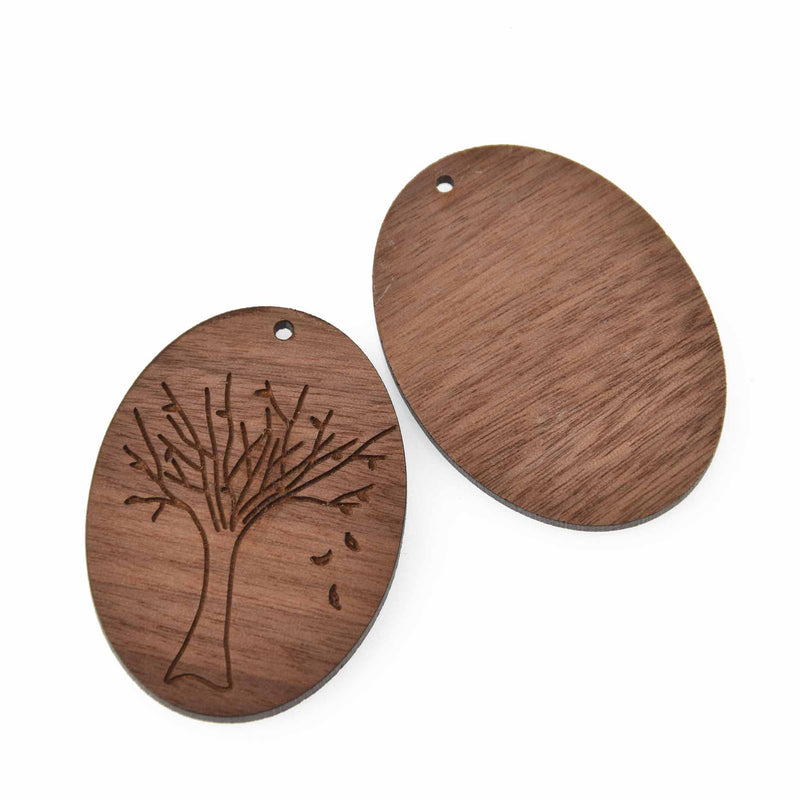2 Wooden Tree Charms, Falling Leaves Pendant, laser cut natural wood, chs8123