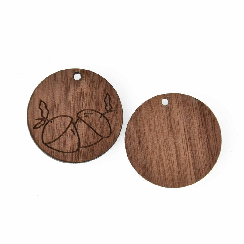 2 Wooden Acorn Charms, Laser Cut Natural Wood, chs8122