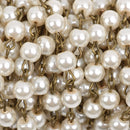 13 feet Ivory CREAM Pearl Rosary Chain, bronze, Off White Glass Pearls, 4mm round glass pearl beads, fch0669b
