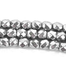 4mm Hematite Round Beads, SILVER Titanium Coated Gemstone Beads, faceted, full strand, 98 beads, ghe0166