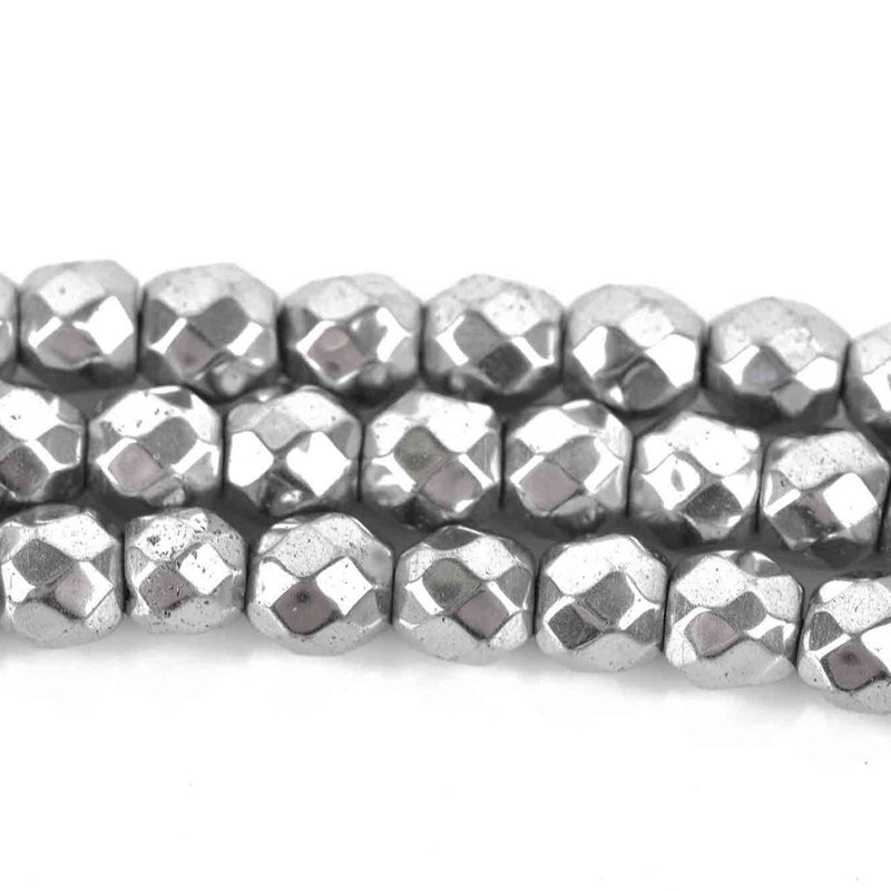 4mm Hematite Round Beads, SILVER Titanium Coated Gemstone Beads, faceted, full strand, 98 beads, ghe0166