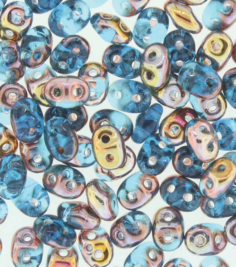SuperDuo Beads 2.5x5mm Aqua Capri Gold 2-Hole Seed Beads, 5-Inch Tube, du0560020-27101, bsd0218