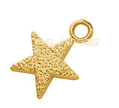 10 Bright Gold Hammered Metal STAR Charm Pendants  21x15mm chg0126