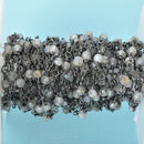 13 feet (4 meters) LABRADORITE GEMSTONE Rosary Chain, gunmetal black links, double wrapped 4mm round gemstone beads, fch0683b