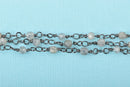 13 feet (4 meters) LABRADORITE GEMSTONE Rosary Chain, gunmetal black links, double wrapped 4mm round gemstone beads, fch0683b