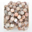 1 yard CHAMPAGNE DRUZY Quartz Rosary Chain, gunmetal double links 8mm MATTE round gemstone beads, fch0909a