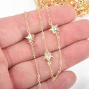1 yard Crystal STAR Chain GOLD with 9mm Clear Rhinestones fch0931a