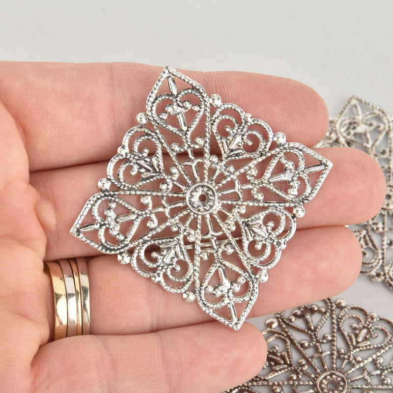 20 Large Antique Silver Filigree Squares, flat thin findings for jewelry making, crafts  FIL0004