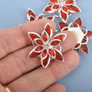 2 Rhinestone POINSETTIA RED 3d FLOWER Connector Link Findings 35mm x 30mm . fin0032