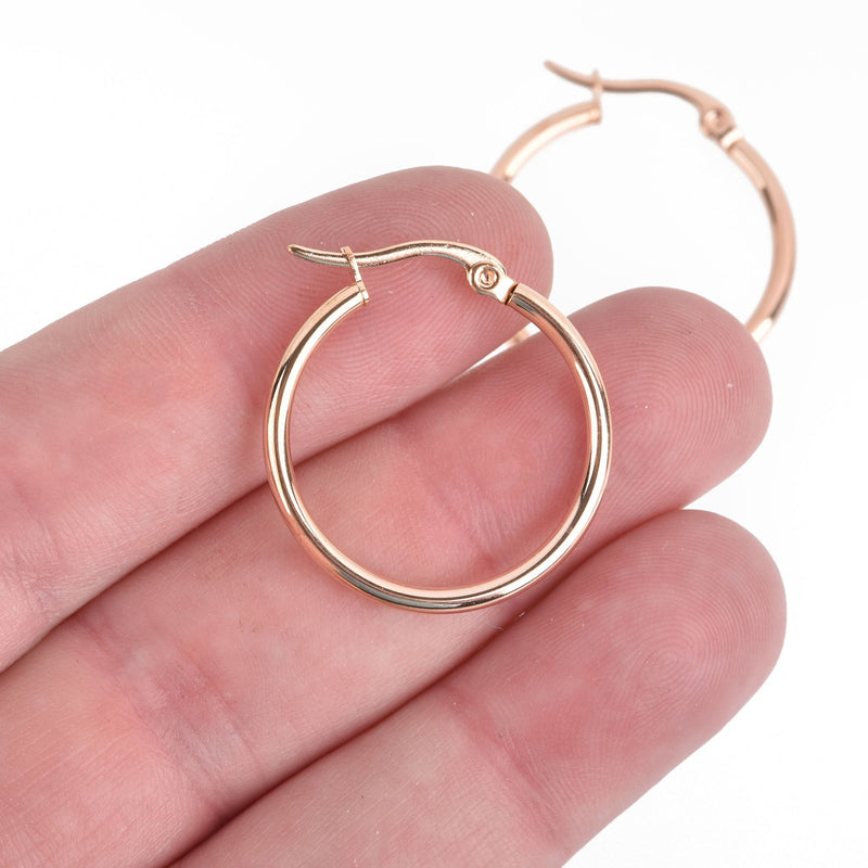 10 ROSE GOLD Huggie Earring Blanks Stainless Steel 25mm fin0791