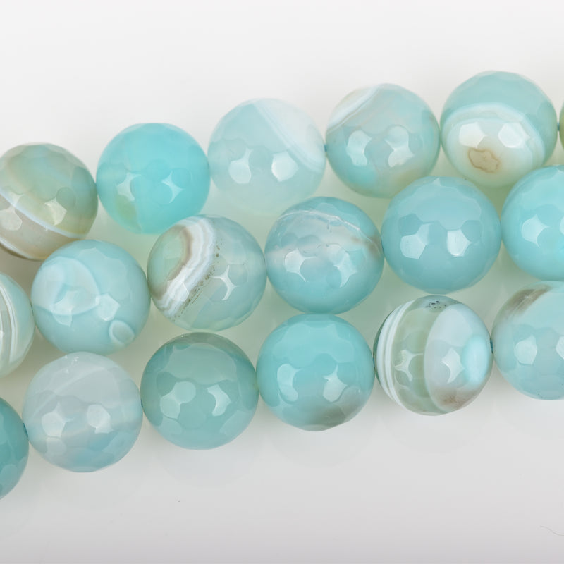 6mm Round Agate Beads Robin's Egg BLUE Faceted Turquoise Blue AGATE Natural Gemstones, full strand, 60 beads, gag0338