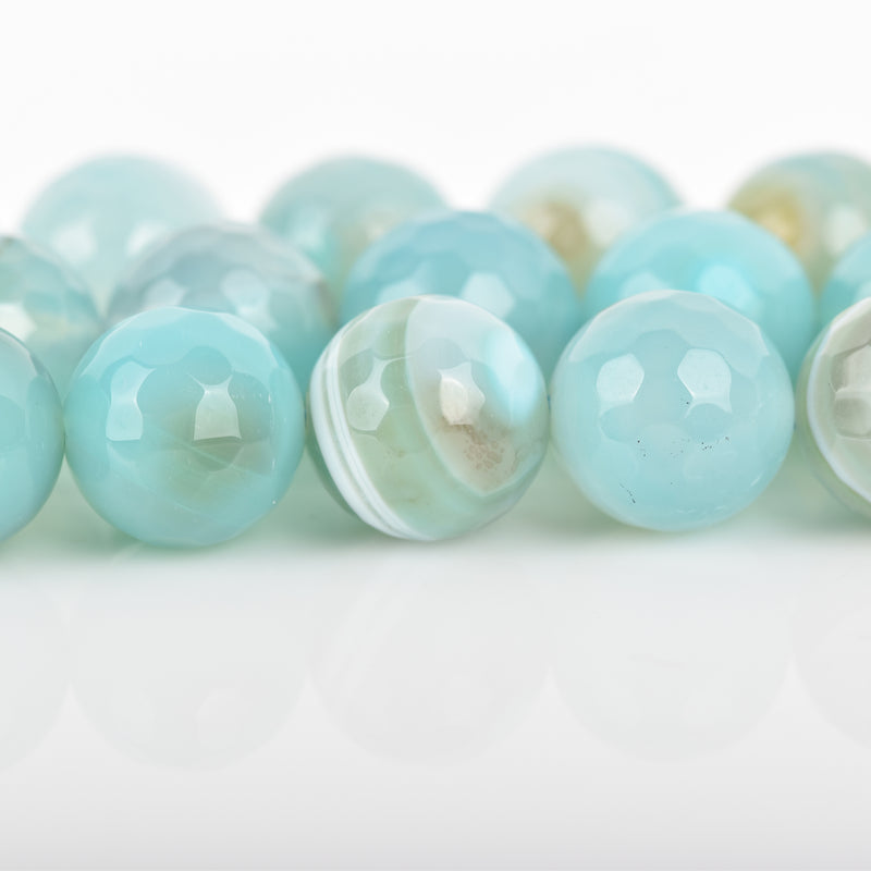 8mm Round Agate Beads, Robins Egg Blue Faceted Turquoise Blue AGATE Beads, Natural Gemstones, full strand, 48 beads, gag0336