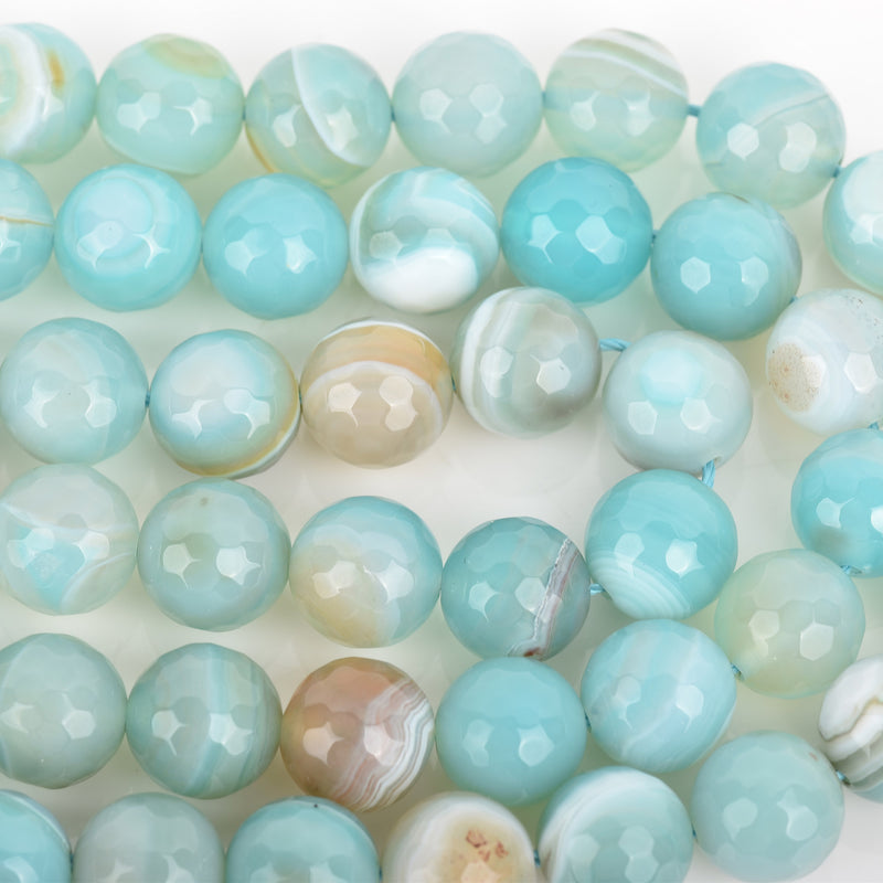 8mm Round Agate Beads, Robins Egg Blue Faceted Turquoise Blue AGATE Beads, Natural Gemstones, full strand, 48 beads, gag0336