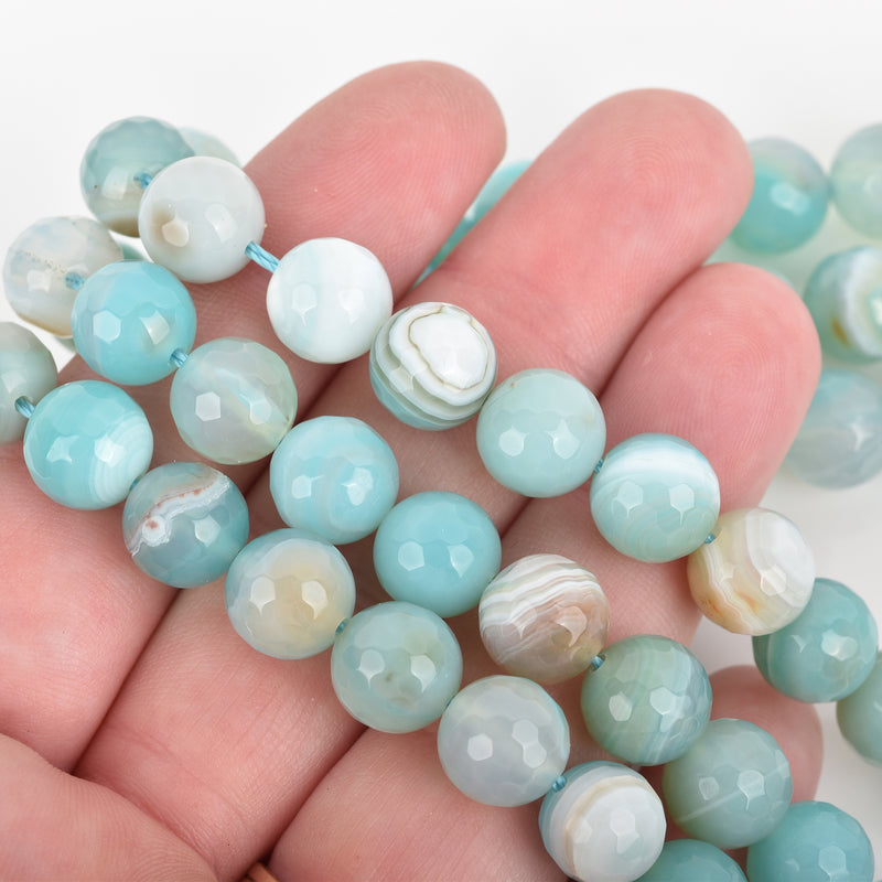 10mm Round Agate Beads, Robin's Egg BLUE Faceted Turquoise Blue AGATE Beads, Natural Gemstones, full strand, 38 beads, gag0335