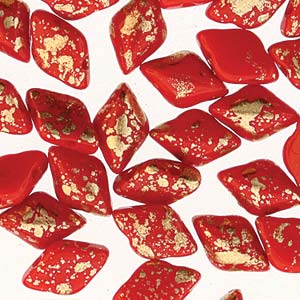 GemDuo Czech Glass Beads Gold Splash Red Opaque, GD8593200-94401, 8gr, bsd1033